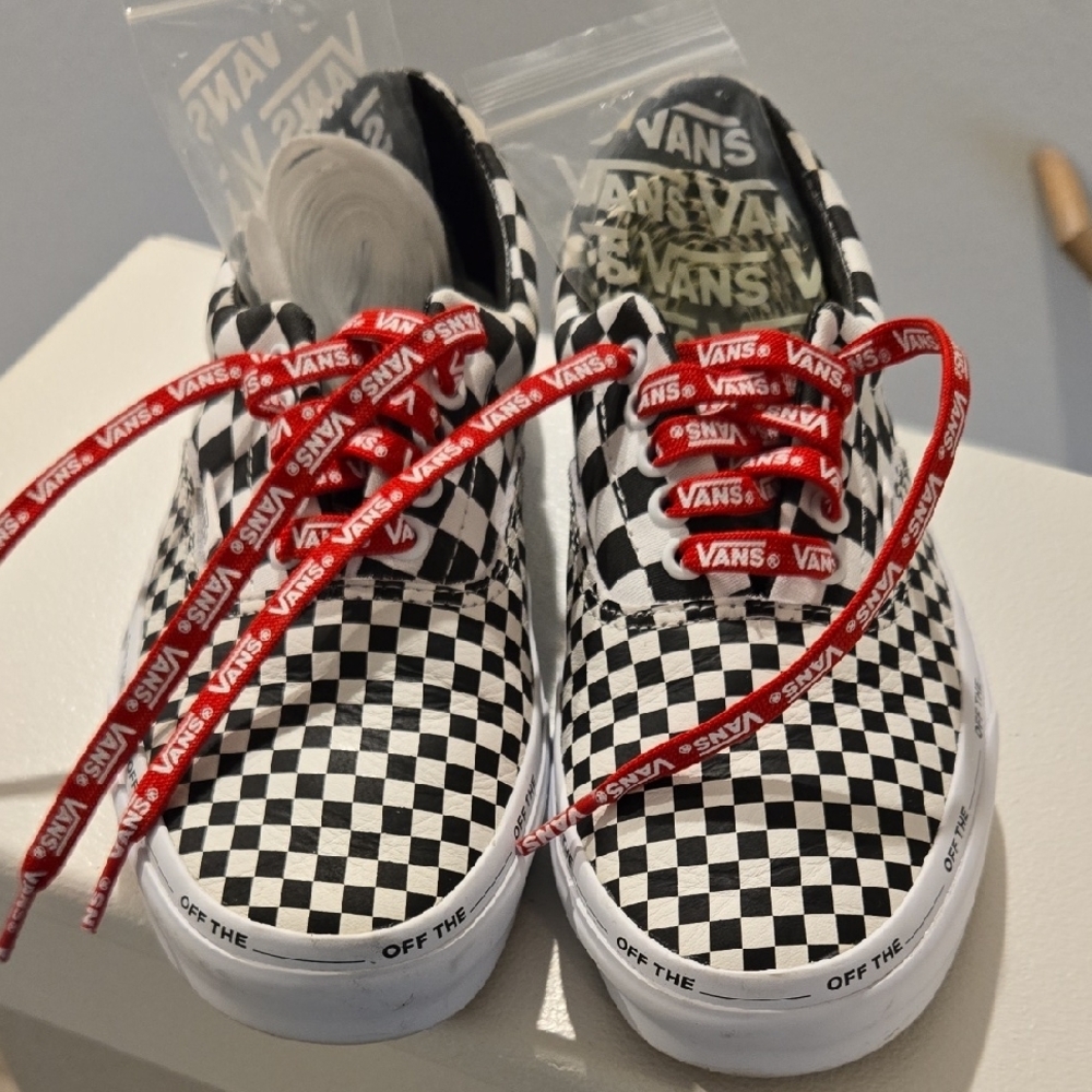 Vans Checkered Sneakers with Red Laces